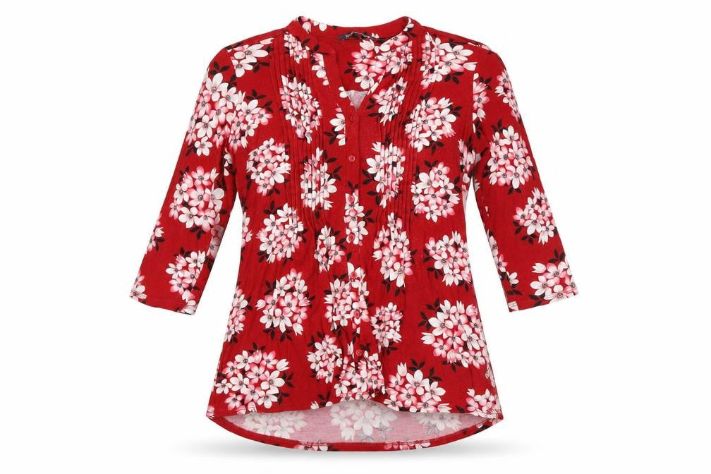Bonmarché Women's Red Floral Tunic Blouse Size 12
