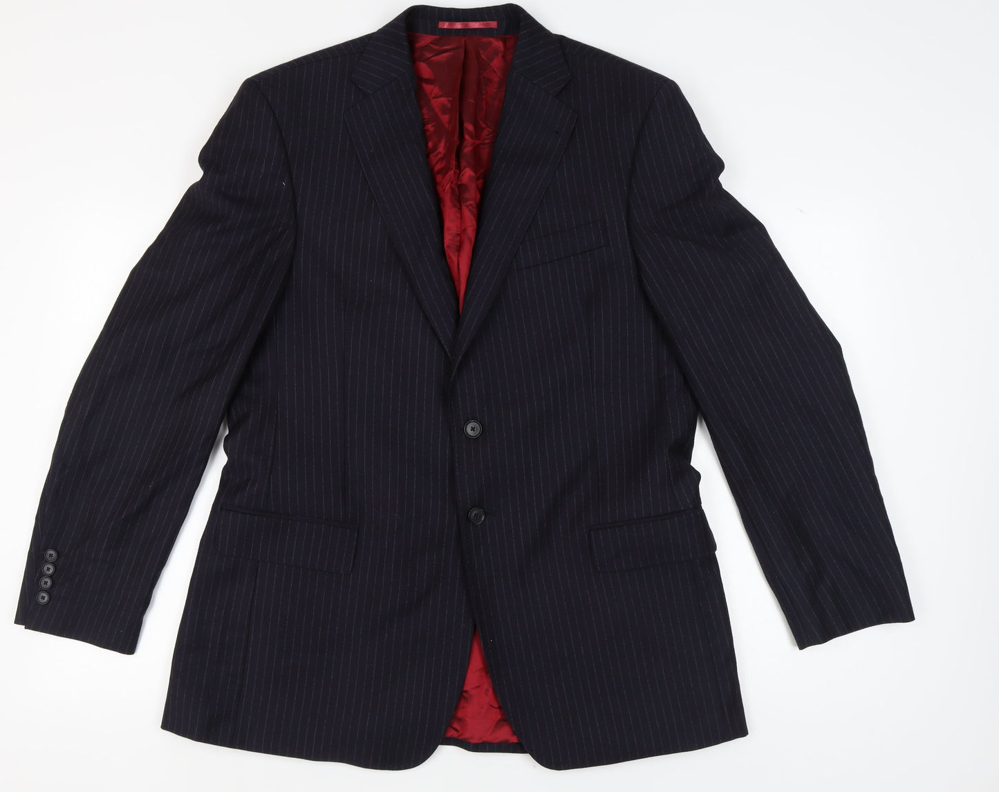 Next Men's Blue Striped Long Suit Jacket 44L
