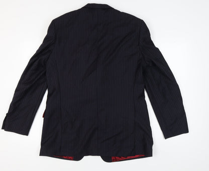 Next Men's Blue Striped Long Suit Jacket 44L