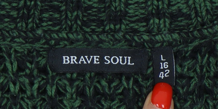 Brave Soul Women's Green Cardigan, Size L, V-Neck Style