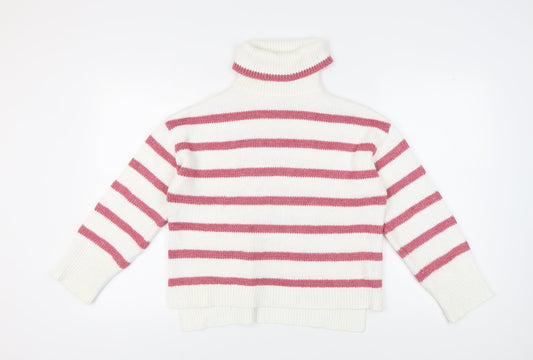 Crew Clothing Women’s White Roll Neck Striped Jumper Size 12