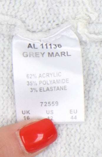 Cotton Traders Women's Grey Floral Knit Pullover Jumper Size 16