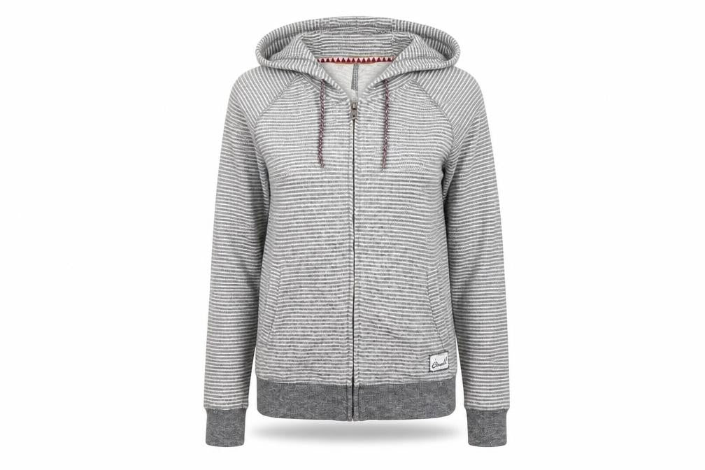 O'Neill Women's Grey Striped Full Zip Hoodie, Size 12