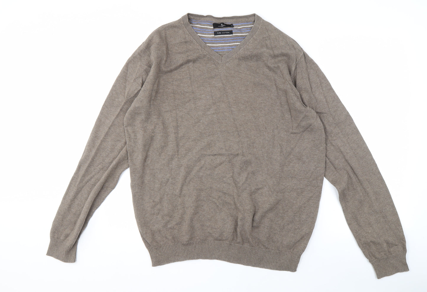 Jeff Banks Men's Brown V-Neck Cotton Pullover L