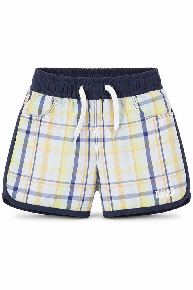 BOSS Boys Multicoloured Plaid Shorts 12M Elastic Waist
