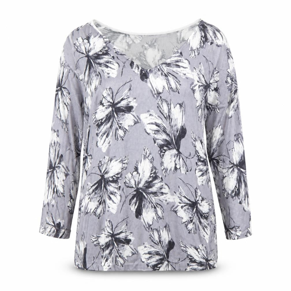 RJR.John Rocha Women's Grey Floral V-Neck Jumper Size 14