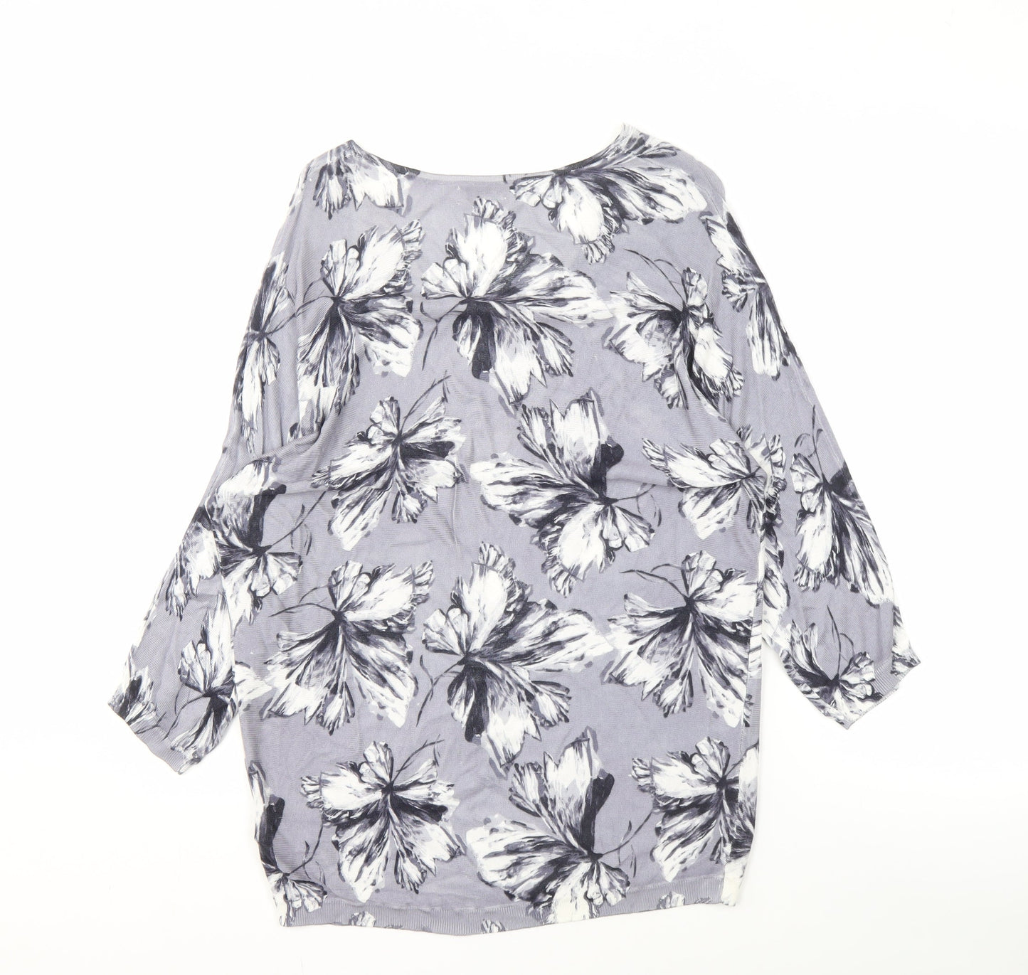 RJR. John Rocha Women's Grey Floral V-Neck Jumper Size 14