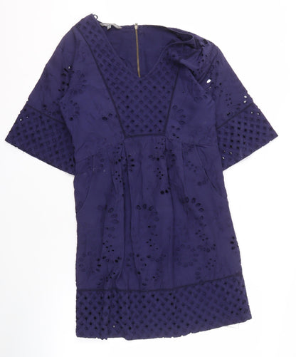 Laura Ashley Women's Blue Cotton Embroidered Shift Dress