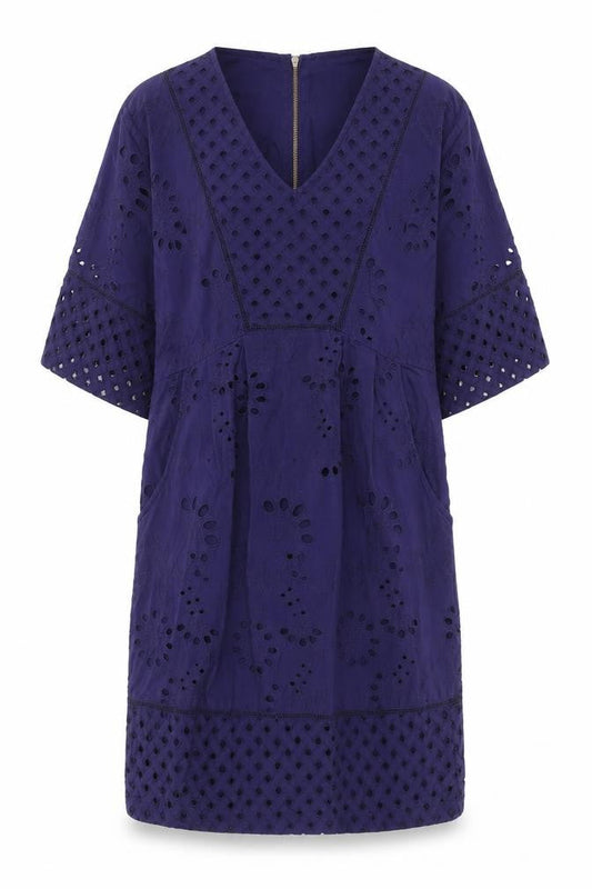 Laura Ashley Women's Blue Cotton Embroidered Shift Dress