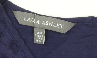 Laura Ashley Women's Blue Cotton Embroidered Shift Dress