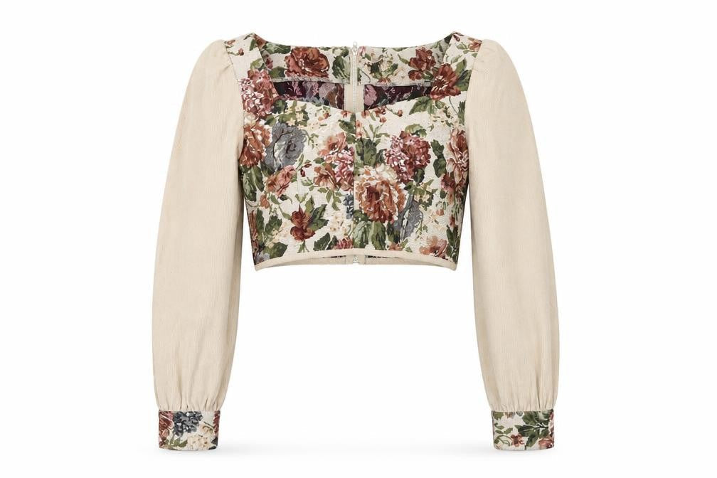 Cider Women's Beige Floral Cropped Top - Size S