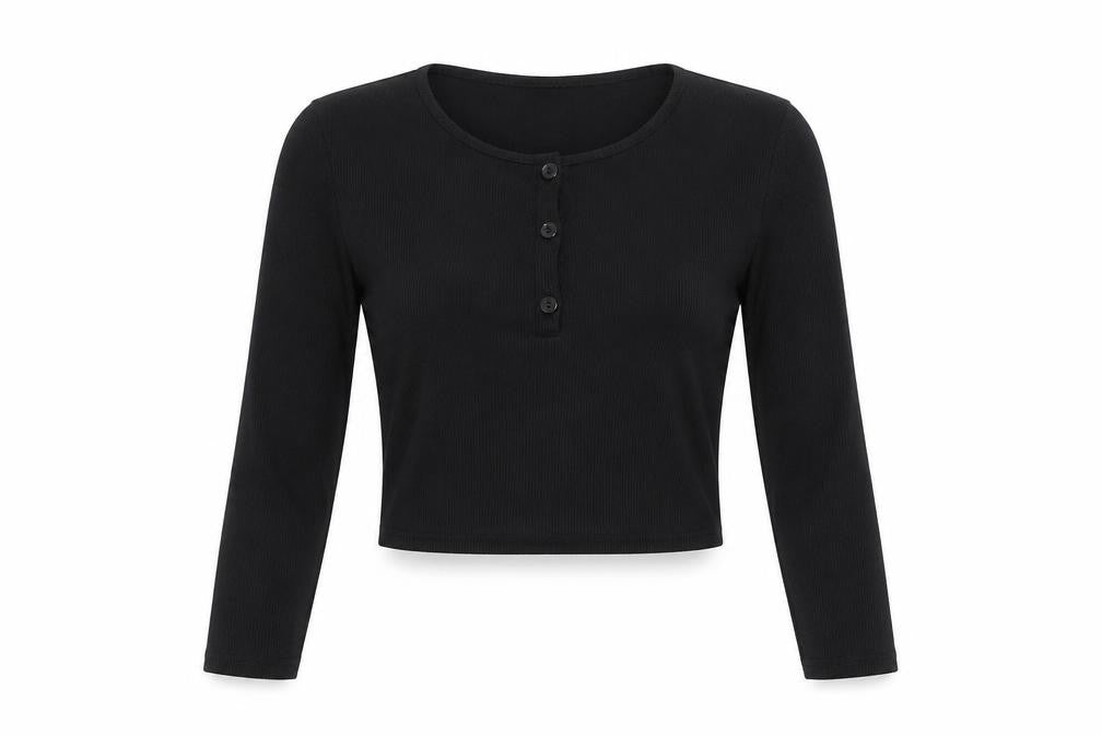 boohoo Women's Black Cropped Button-Up Top Size 10