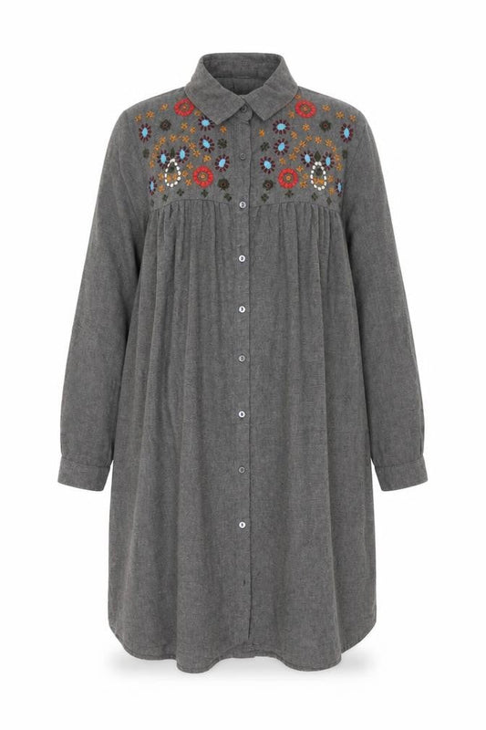 Zara Women's Grey XS Embroidered Shirt Dress