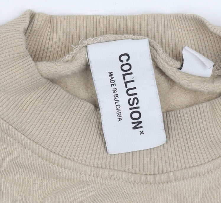 Collusion Women's Beige Cropped Crew Neck Jumper Size 12
