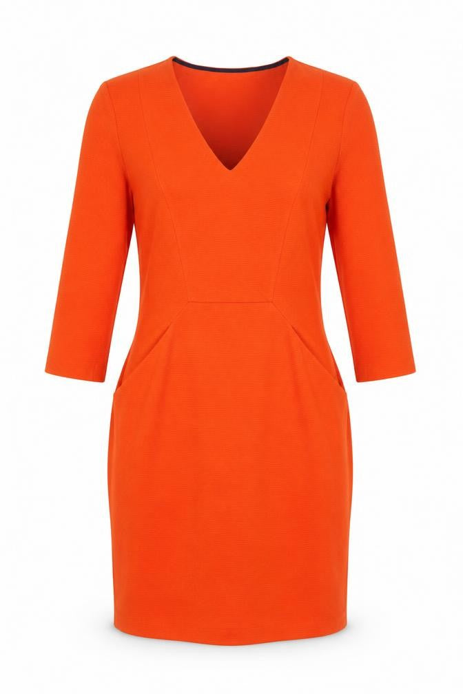 Boden Women's Orange Sheath Dress, Size 12, Knit V-Neck