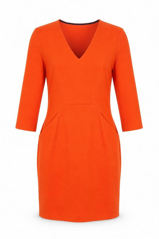 Boden Women's Orange Sheath Dress, Size 12, Knit V-Neck