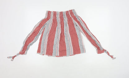 Back view of Nobody's Child Women's Striped Off Shoulder Top