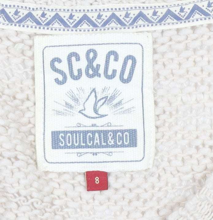 SoulCal & Co Womens Beige V-Neck Knit Pullover Jumper Size 8