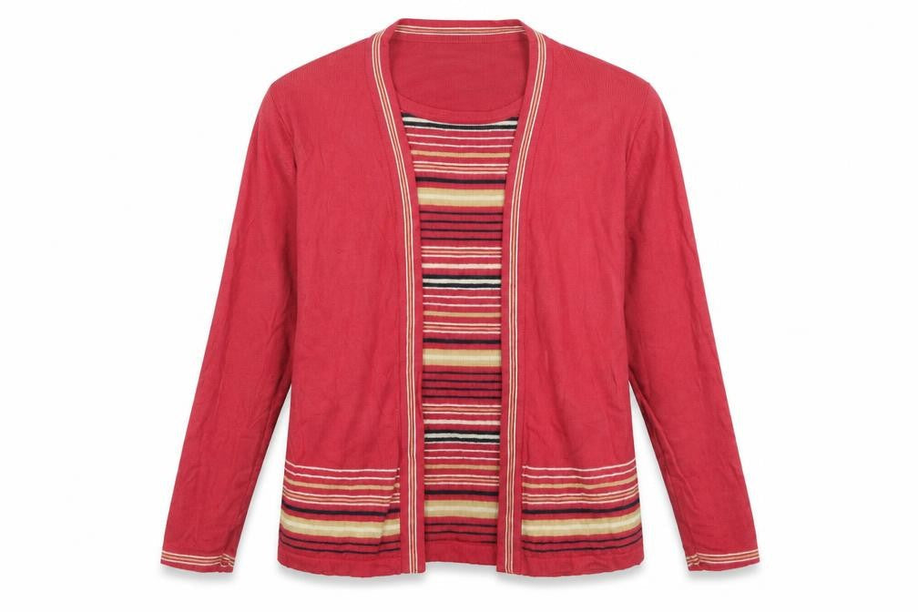 Honor Millburn Women's L Red Striped Cardigan