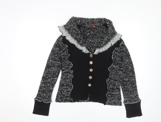 Stephen Women’s Black Cardigan Knit Open Ruffle S