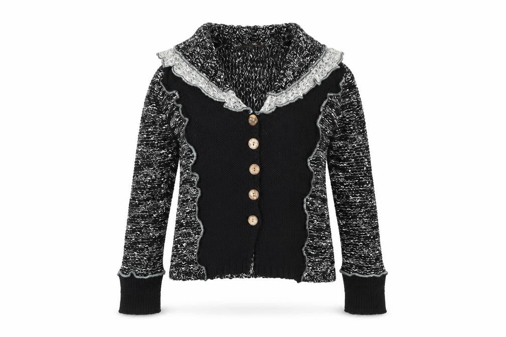 Stephen Women’s Black Cardigan Knit Open Ruffle S