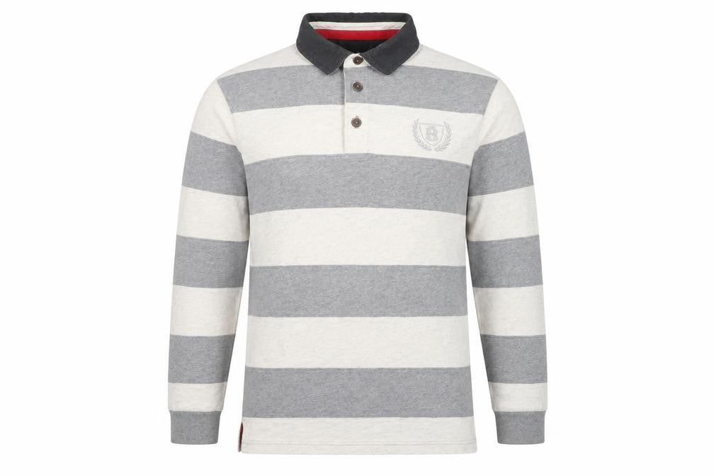 Marks & Spencer Men's Grey Striped Long Sleeve Polo M