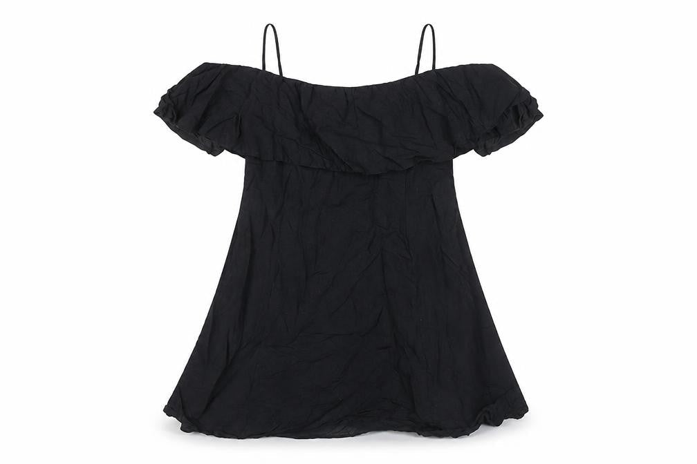 Zara Black Off Shoulder Cotton Dress, Size 12
