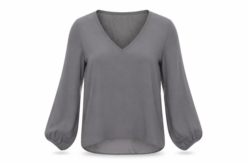 Zara Women's Grey V-Neck Blouse XS