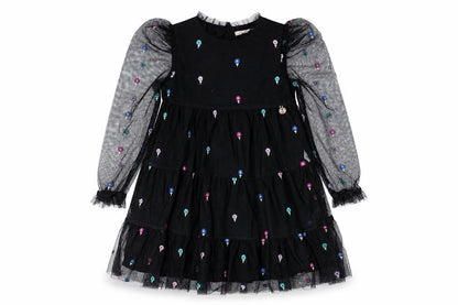 Angel & Rocket Girls Black Puff Sleeve Dress Embroidered 9 Years