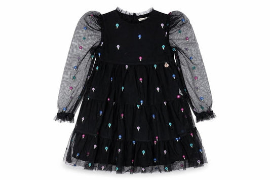 Angel & Rocket Girls Black Puff Sleeve Dress Embroidered 9 Years