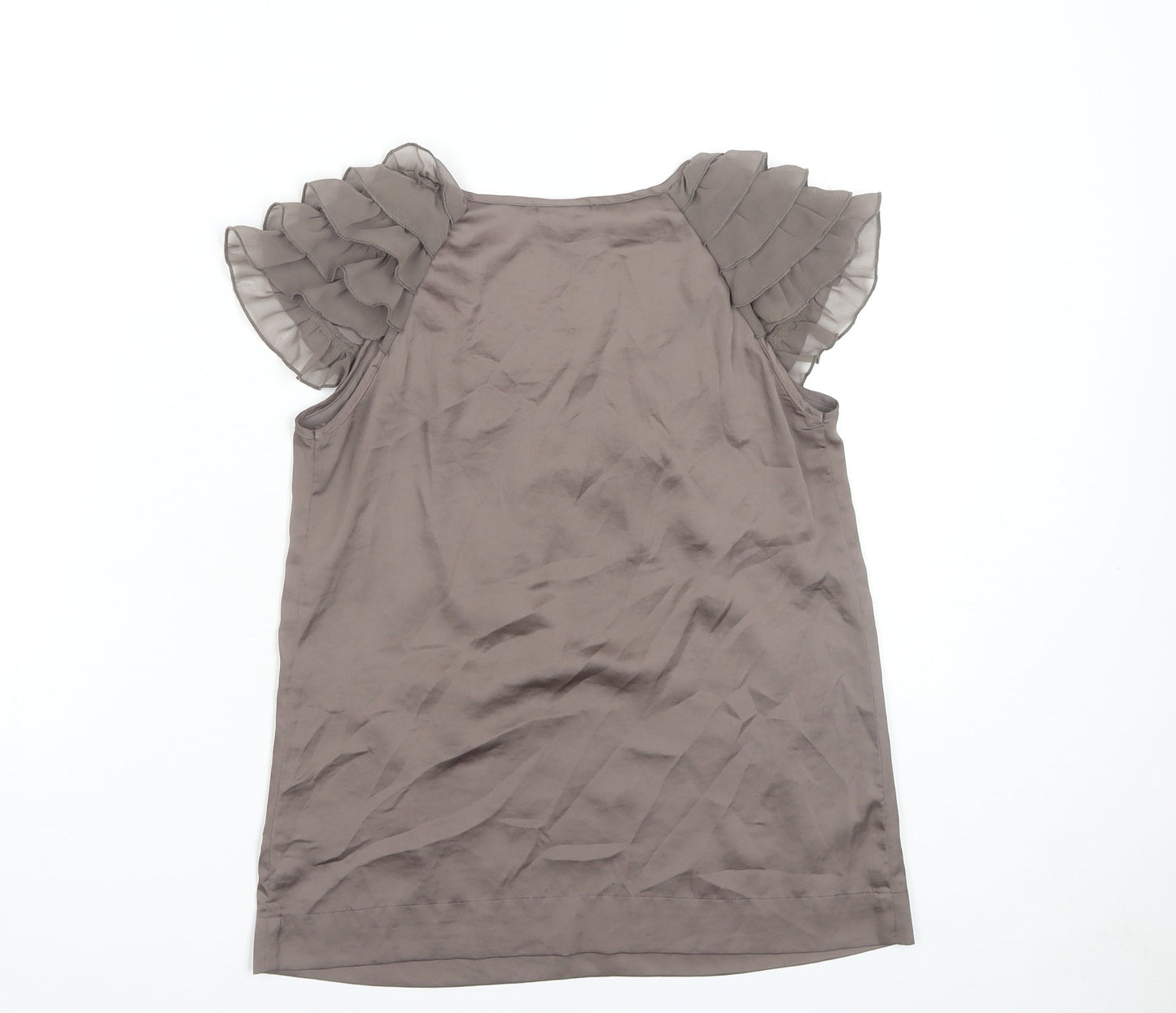 H&M Women’s Brown Ruffle Blouse, Size 6, Casual Top