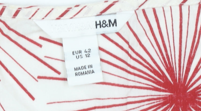 H&M Women's Red Blouse Size 14 Geometric Pattern