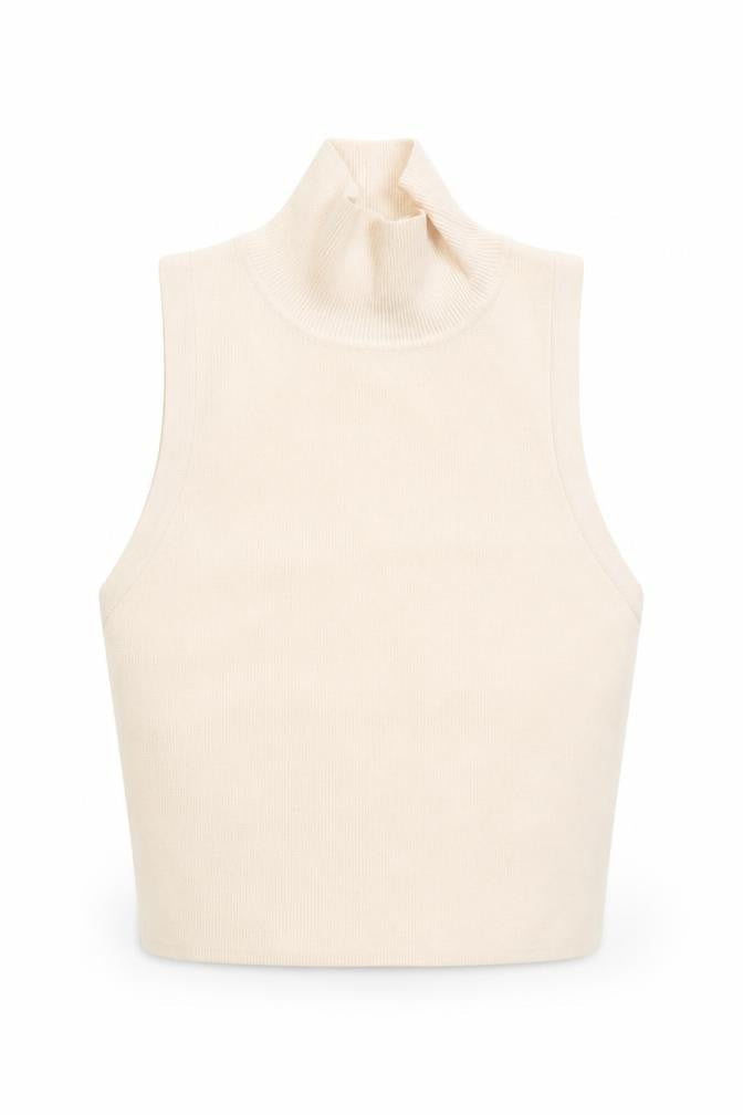 Zara Beige Cropped Tank Top, Women's S, Stretch Knit