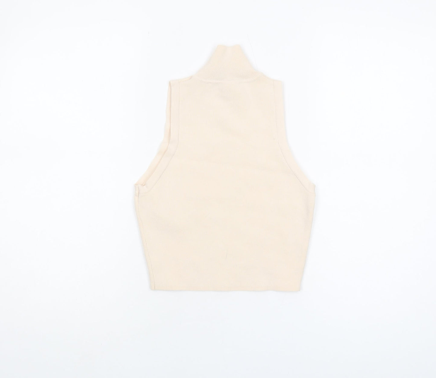 Zara Beige Cropped Tank Top, Women's S, Stretch Knit