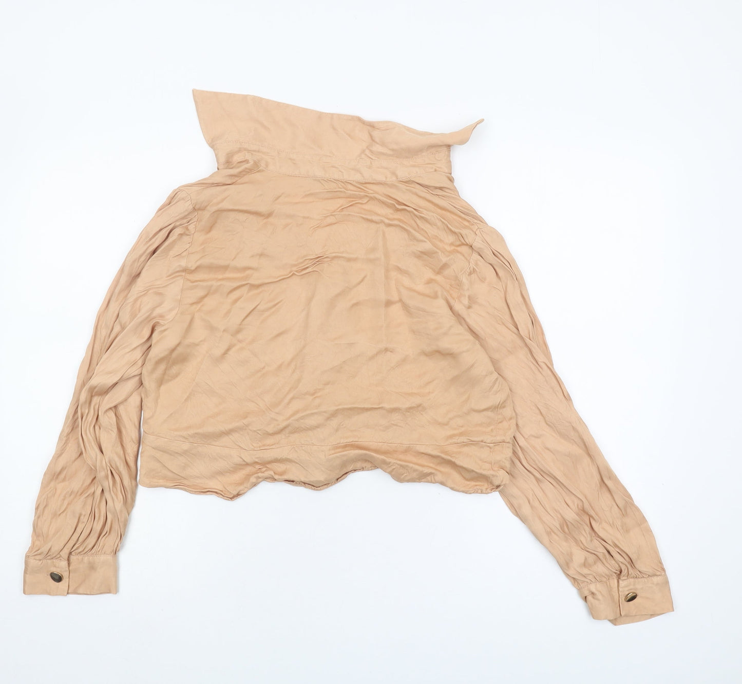 Zara Women's Beige Cropped Button-Up Collared Shirt