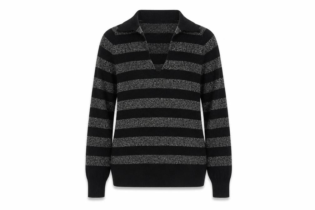 Marks & Spencer Women's Black Striped Collared Pullover XS