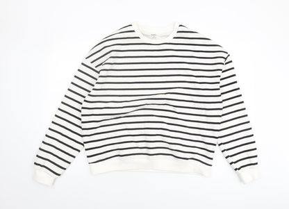 Kiabi Womens White Striped Crew Neck Sweatshirt M