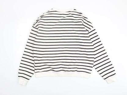 Kiabi Womens White Striped Crew Neck Sweatshirt M