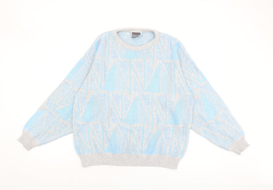 Farah Women's Blue Geometric Pullover Jumper, Medium
