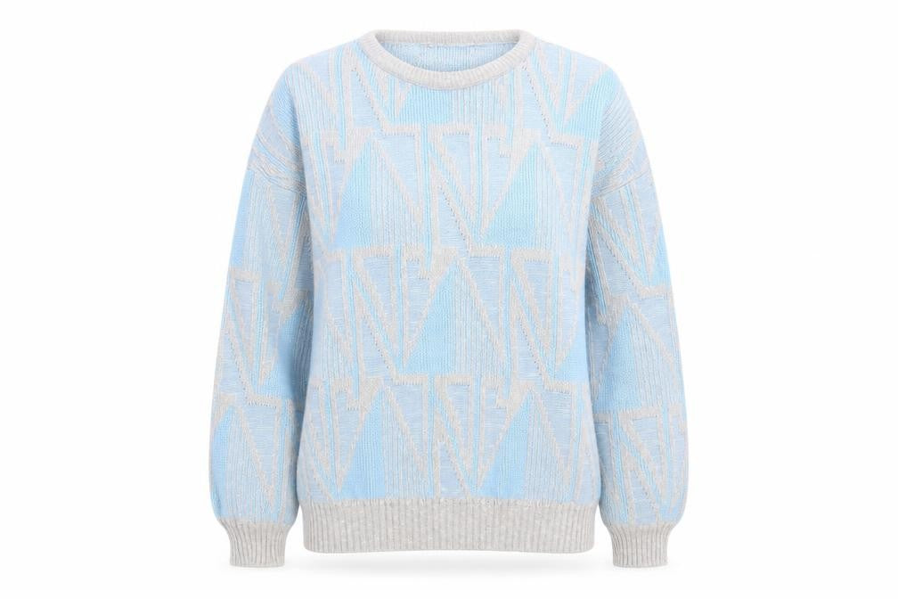 Farah Women's Blue Geometric Pullover Jumper, Medium