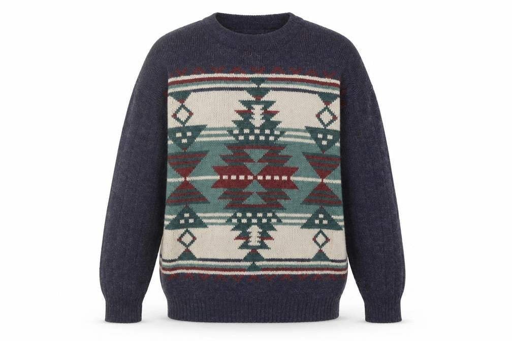 Fosters Men's Multicoloured Wool Jumper L with Aztec Design