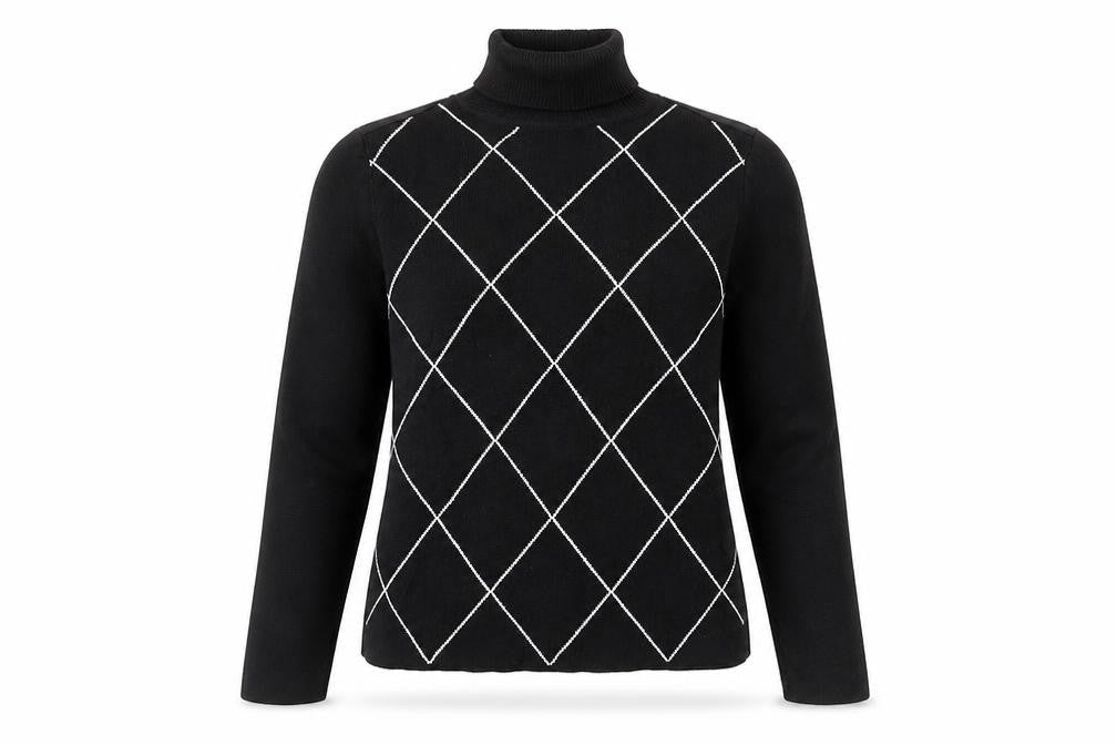 Style&Co Women's Black Argyle Roll Neck Jumper Petite