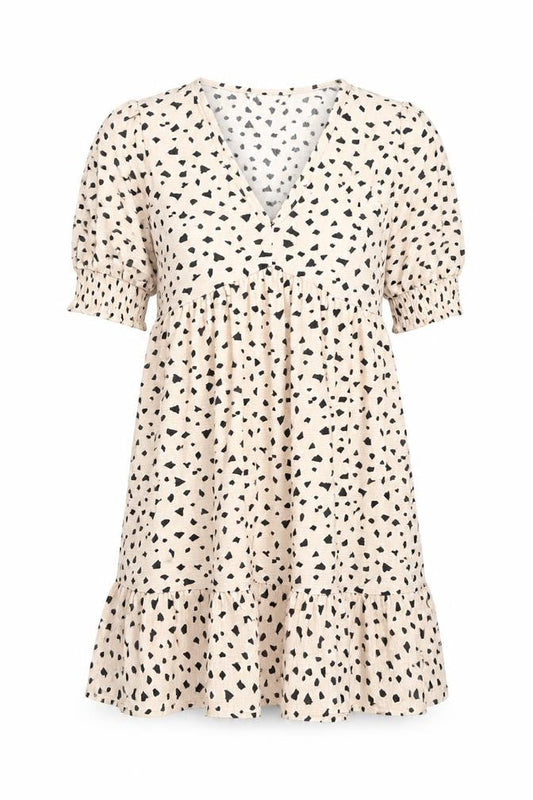 Front view of Miss Selfridge Women's Beige Geometric Dress, size 8
