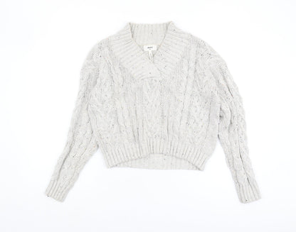 Additional front view of Object Women's Ivory Cable-Knit Jumper M