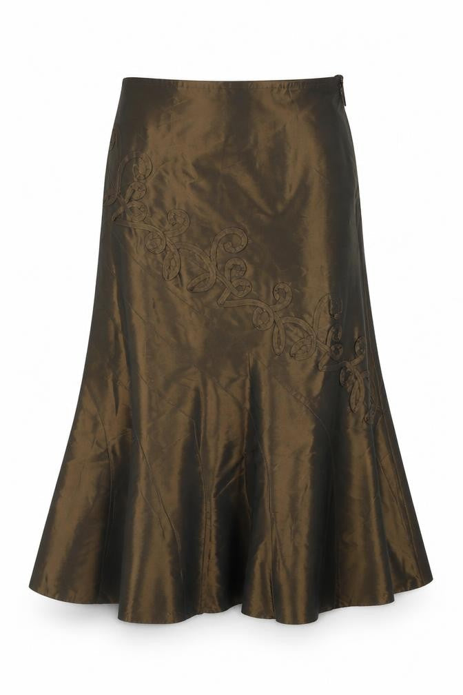 Klass Collection Women's Brown Long Skirt, Size 14, Embroidered