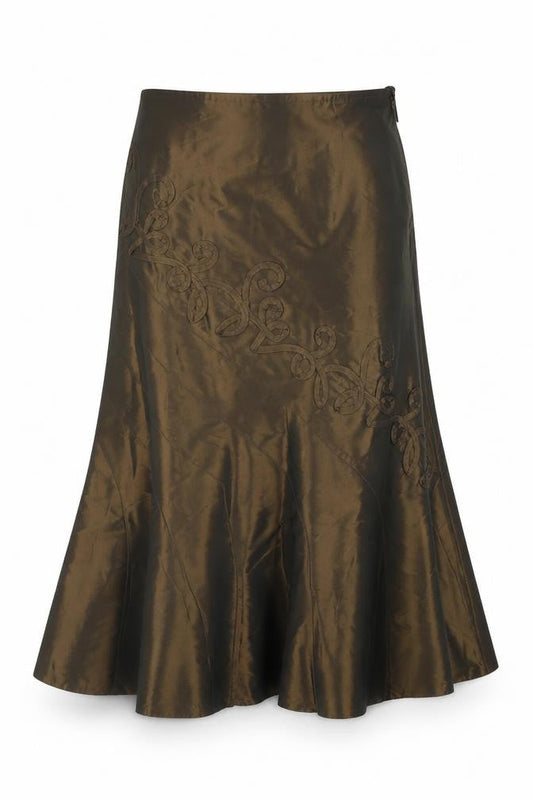 Klass Collection Women's Brown Long Skirt, Size 14, Embroidered