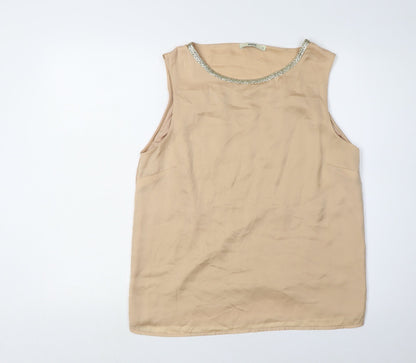 Oasis Women’s Beige Beaded Neck Blouse Medium