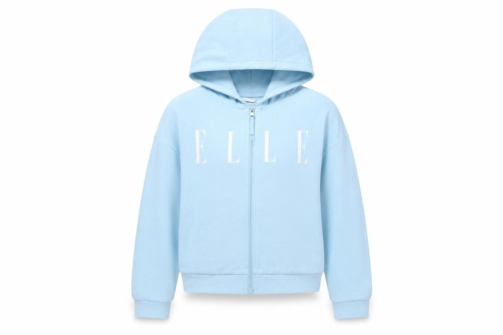 ELLE Girls Blue Hoodie Size 10-11 Full Zip Cotton Blend