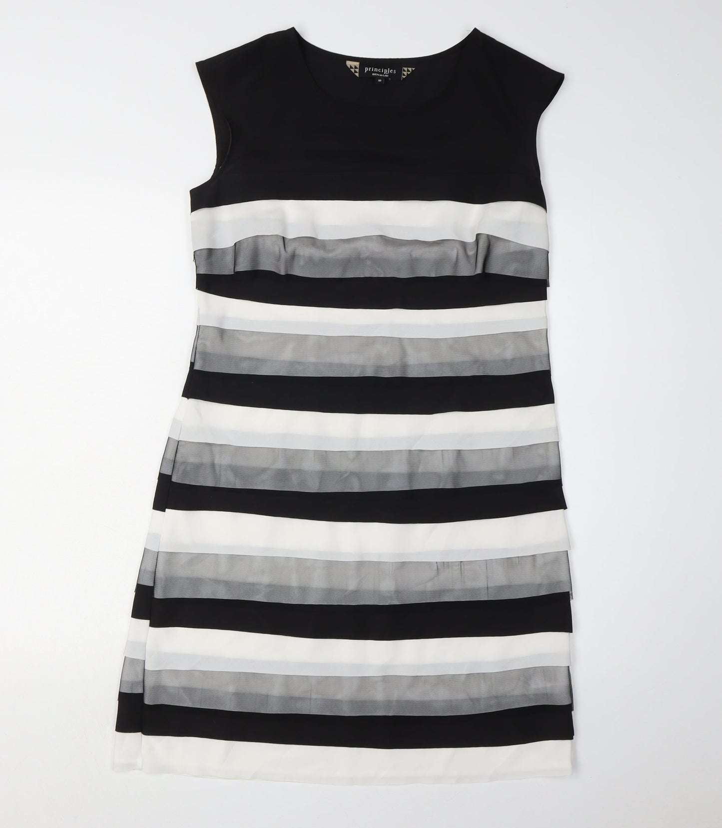 Principles Black Striped Sheath Dress, Size 10 - Elegant Style