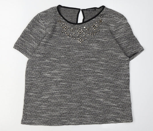 Warehouse Women's Grey Embroidered Top, UK 10